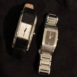 A Pair of Silver and Leather DKNY Watches